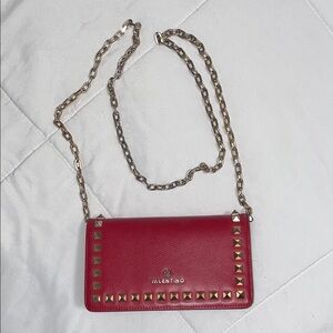 Valentino Red Crossbody with Gold Studs